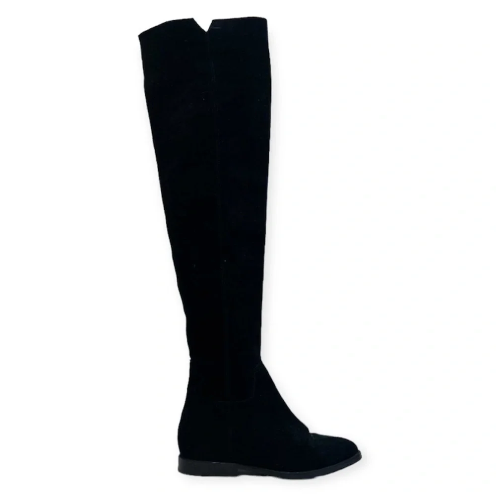 ASH Jess Black Suede Knee-High Tall Classic Designer Low Heel Boots 37